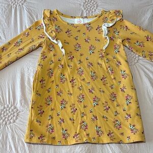 Floral Yellow Long Sleeve Dress with Ruffle Detail